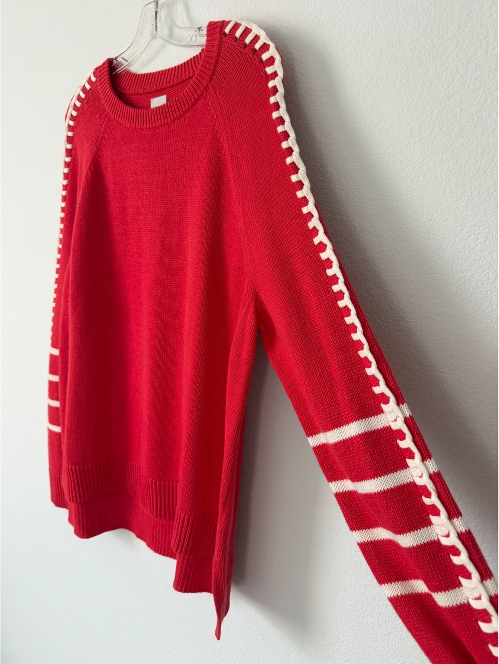 NIC + ZOE NWT Dashing Down Crew Neck White Trim Red Hi-Low Sweater Size XL - Picture 4 of 9